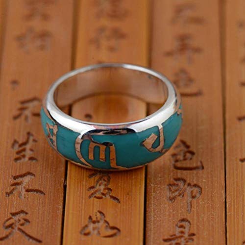 GeRRiT Stil Ringschmuck S925 Sterling Silber Ring Drop Öl Weiblich und Männlich Buddhistisch Sechs Zeichen Mantra Ring Thai Silberschwarz, Blau von GeRRiT