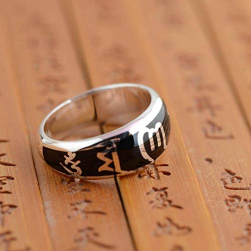 GeRRiT Stil Ringschmuck S925 Sterling Silber Ring Drop Öl Weiblich und Männlich Buddhistisch Sechs Zeichen Mantra Ring Thai Silberschwarz, Schwarz von GeRRiT