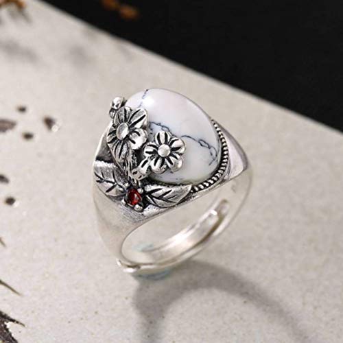 GeRRiT Stil Ringschmuck S990 Reines Silber Retro Pflaumengrün Weiß Türkis Offener Ring Weiblicher Hochwertiger Ring aus Reinem Silberweißes Türkis, Weißes Türkis von GeRRiT