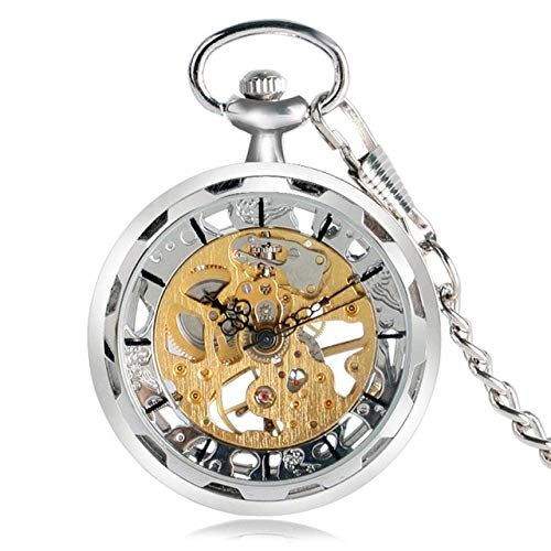 GeRRiT Taschenuhr, modisch, silberfarben, golden, Steampunk-Skelett, Handaufzug, mechanische Taschenuhren mit Kette für Männer und Frauen von GeRRiT