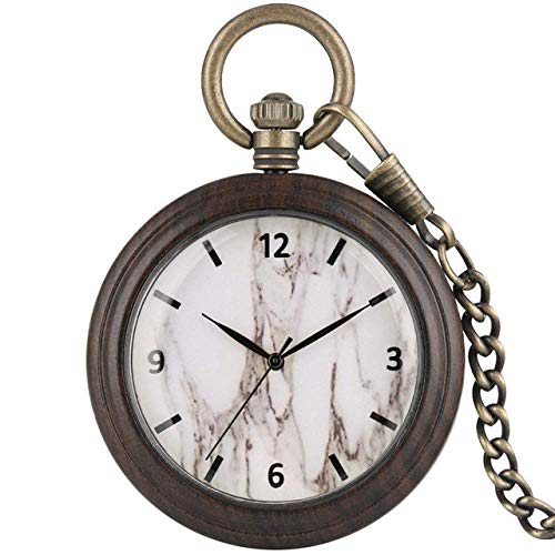 GeRRiT Vintage-Taschenuhr für Herren und Damen, Klassische Holz-Herren- und Damen-Quarz-Vintage-Taschenuhr, Marmor-Zifferblatt, Taschenuhren, Bronzelegierung, Anhänger, Kette, G von GeRRiT