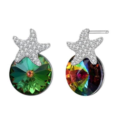 Kristall S925 Sterling Silber Sterne Übertrieben Pop Ohrringe, GeRRiT, Platin und Grün von GeRRiT
