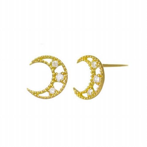 Leichte Luxus S925 Silber Ohrringe Hohl Mond Mini Ohrstecker Mode, GeRRiT, Foto Farbe, 925er Silber von GeRRiT