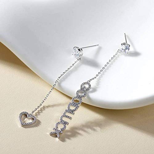 Ohrringe für Frauen Lange Brief Ohrhänger Ohrring Pfirsich Herz Zirkon Mode Koreanischer Stil Schmuck S925 Sterling Silber Ohrringe Silber, GeRRiT, Silber von GeRRiT