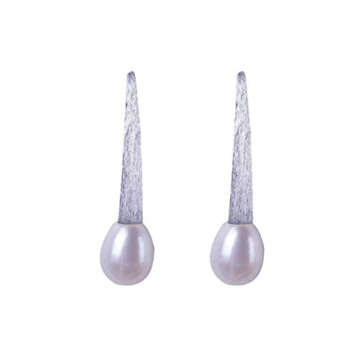Ohrringe für Frauen S925 Silber Koreanischer Stil Einfache Natürliche Perle Ohrhänger Ohrring Gebürsteter Diamant Geformte Persönlichkeit Mittellange Temperament Ohrringe, GeRRiT, Wie gezeigt, 925 von GeRRiT