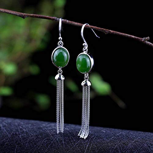 Ohrstecker Ohrstecker für Frauen Kreative S925 Sterling Silber Schmuck Ohrringe Ethnische Art Weibliche Quaste Nephrit Ohrringe Jasperit, GeRRiT, Jasperit von GeRRiT