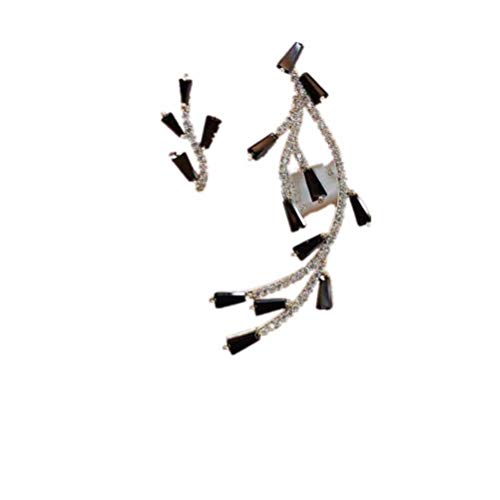 Ohrstecker für Frauen Asymmetrische Ohrringe aus Französischem Blatt S925 Silbernadel mit Eingelegtem Zirkon-Ohrring mit Asymmetrischem Zweigzweigschwarz, GeRRiT, Schwarz von GeRRiT