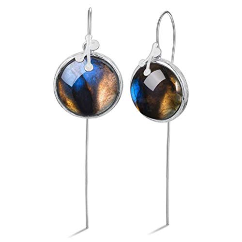 Rundblatt Labradorit Sterling Silber S925 Weibliche Ohrringe Kreative Retro Handgefertigt Silber, GeRRiT, Silber von GeRRiT