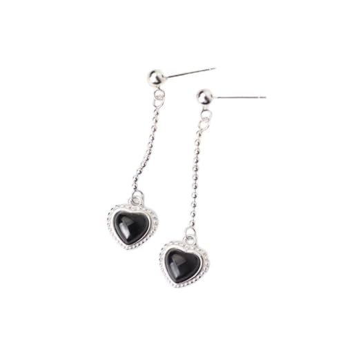 S925 Pure Silber Ohrstecker Dark Heart Black Achat Love Bead Ohrringe Lange Ohrringe, GeRRiT, Ohrstecker von GeRRiT