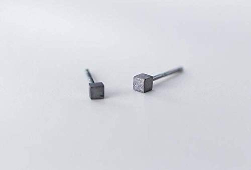 S925 Silber Einfache Mini Gebürstete Quadratische Ohrringe Weibliche Koreanische Kunst Stil Süß und Zartschwarz, GeRRiT von GeRRiT