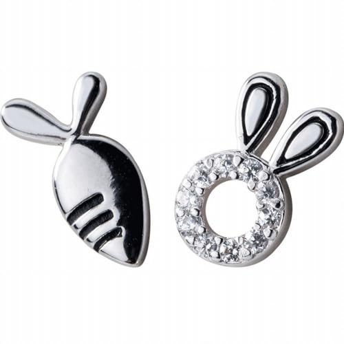 S925 Silber Kaninchen Ohrringe Frische Diamant Tier Asymmetrische Karotte Ohr Schmuck, GeRRiT, Silber von GeRRiT