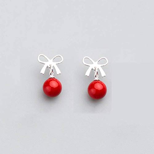 S925 Silber Ohrringe Frauen im Japanischen und Koreanischen Stil Mode Süße Bogen Ohrringe Stil Synthetische Shell Perlen Ohrringe Schmuck Weiß, GeRRiT, Rot, 925 Silber von GeRRiT