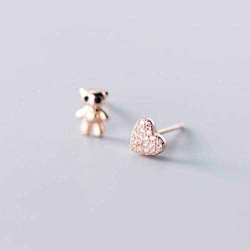 S925 Silber Ohrringe Mädchen im Japanischen und Koreanischen Stil Liebe Winnie Herz Diamant Schmuck Asymmetrische Ohrringe Schmuck Gold, Rose, GeRRiT, Gold, Rose, 925 Silber von GeRRiT