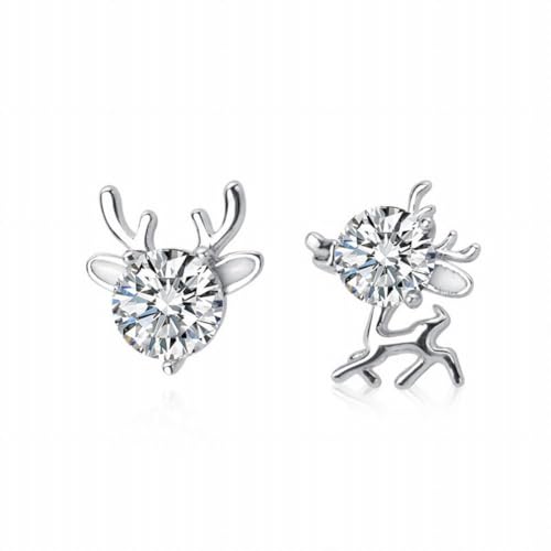 S925 Silber Ohrringe Weibliche Einfache Persönlichkeit Frische Asymmetrische Diamant Hirsch Ohrringe Schmuck, GeRRiT, Silber von GeRRiT