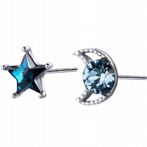 S925 Silber Ohrringe Weibliches Temperament Süße Blaue Diamant Stern Mond Ohrringe Niedliche Sterne Mond Fünfzackigen Stern Schmuck, GeRRiT, S925 silver earrings, 925 silver von GeRRiT