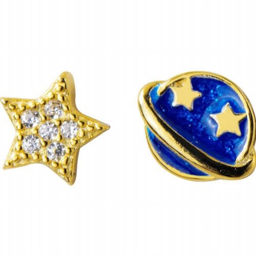 S925 Silber Star Ohrstecker Damen Einfache Diamant Golden Asymmetrische Cosmic Star Ohrringe, GeRRiT, S925 silver earrings, 925 silver von GeRRiT