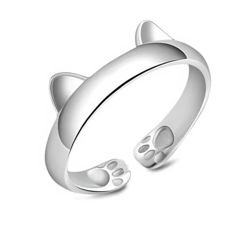 S925 Sterling Silber Katzenpfotenabdruck Paarring (verstellbar) Damen Herren Hochzeitsschmuck Geschenke (Material : For Women) von GeRRiT