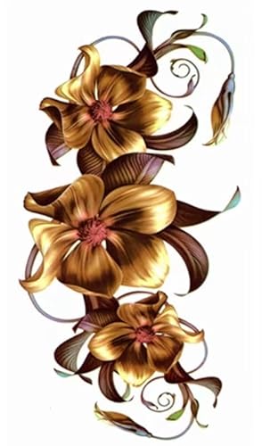 Schöne Tattoo-Aufkleber, Tattoo-Aufkleber for Frauen mit goldgelben Blumen auf der anderen Seite der dauerhaften Tattoo-Korea-Kunstblumen-Armaufkleber von GeRRiT