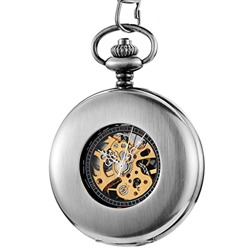 Silberne Taschenuhr, mechanische Uhr mit Handaufzug, glattes Gehäuse, römische Ziffern, Zifferblatt, Retro-Uhr, Kettenanhänger von GeRRiT