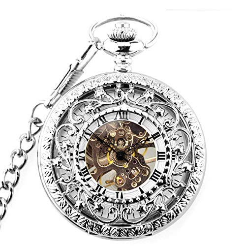 Taschenuhr Steampunk Geschnitzte Blumen Männer Frauen Handaufzug Mechanische Taschenuhr Luxus Retro Römische Ziffern Skelettuhren,Schwarz von GeRRiT