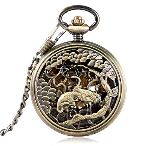 Taschenuhr Vintage Kranich Chinesisches Maskottchen Design Männer Taschenuhr Neue Bronze Frauen Mechanische Handaufzug Uhr Geschenk von GeRRiT