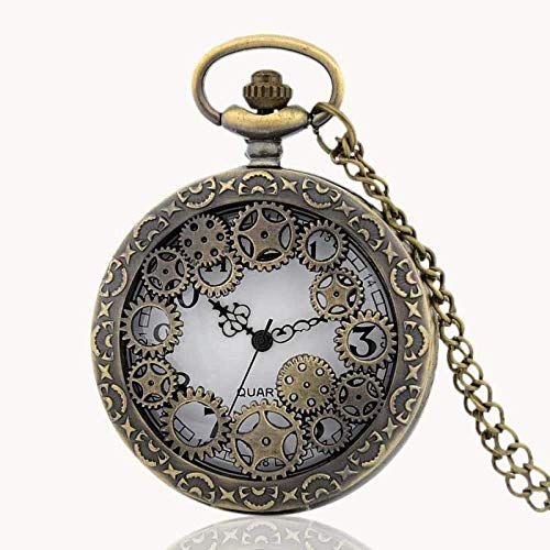 Unisex-Taschenuhr, bronzefarben, Steampunk-Ausrüstung, Quarz, gravierter Anhänger, Retro-Anhänger, Taschenuhr, Kette, Geschenk von GeRRiT