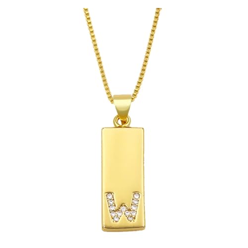 Vergoldete Initialen-Halskette, poliert, AZ, 26 Buchstaben, Damen-Namenskette, schlichter Schmuck, Geschenk (Material : W) von GeRRiT
