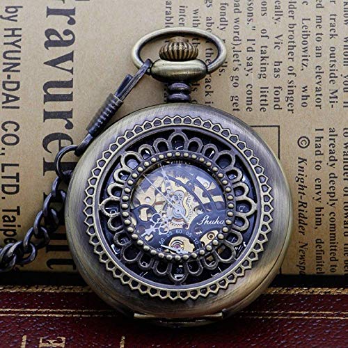 Vintage Hohle Blume Taschenuhr Schwarz Fall Frauen Mechanische Handaufzug Kette Frauen Männer Taschenuhr von GeRRiT