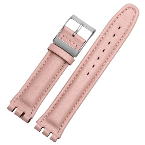 GeRnie 17 mm 19 mm spezielles Schnittstellenarmband aus echtem Leder for Damen, mit Schließe, Ersatzarmband (Color : Pink, Size : 17mm) von GeRnie