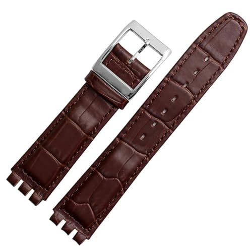 GeRnie 17mm 19mm Armband Echtes Kalbsleder Uhrenarmband Schwarz Braun Weiß Wasserdicht (Color : Brown white silver, Size : 17mm) von GeRnie