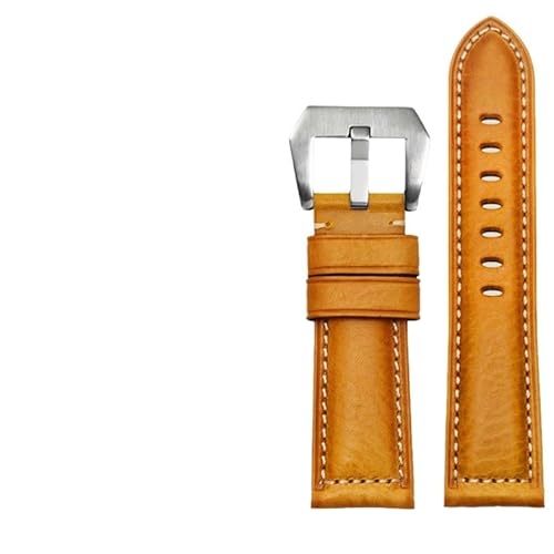 GeRnie 20 mm Vintage-Rindsleder-Armband for Uhrenarmband, Herren- und Damenarmband (Color : B yellow-silver, Size : 20mm) von GeRnie