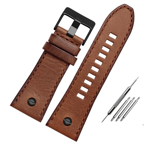 GeRnie Armband aus echtem Leder, 26 mm, 28 mm, Uhrenarmband, 24 mm Uhrenarmband (Color : Brown black-01, Size : 24mm) von GeRnie