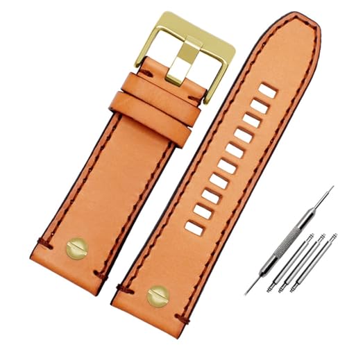 GeRnie Armband aus echtem Leder, 26 mm, 28 mm, Uhrenarmband, 24 mm Uhrenarmband (Color : Brown gold-01, Size : 22mm) von GeRnie