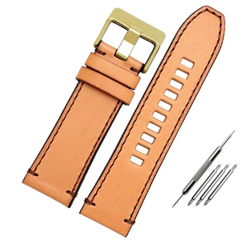 GeRnie Armband aus echtem Leder, 26 mm, 28 mm, Uhrenarmband, 24 mm Uhrenarmband (Color : Brown gold B, Size : 28mm) von GeRnie