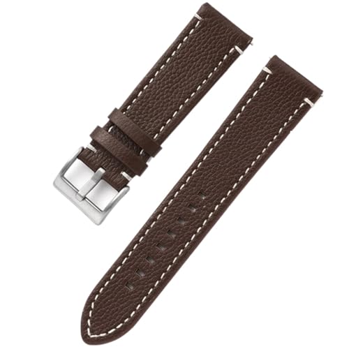 GeRnie Doppelseitiges Leder 18mm 20mm 22mm 24mm Armband Schnellverschluss Uhrenarmband Herren Damen Gelb Rot Schwarz Uhrenzubehör (Color : Dark brown, Size : 22mm) von GeRnie