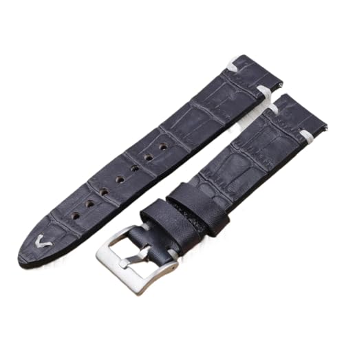 GeRnie Echtes Leder Armband 18mm 20mm 22mm 24mm Vintage Persönlichkeit Krokodil Textur Armband Armband for Frauen männer (Color : Black, Size : 22mm) von GeRnie