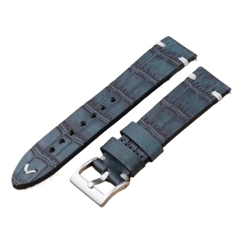 GeRnie Echtes Leder Armband 18mm 20mm 22mm 24mm Vintage Persönlichkeit Krokodil Textur Armband Armband for Frauen männer (Color : Blue, Size : 20mm) von GeRnie