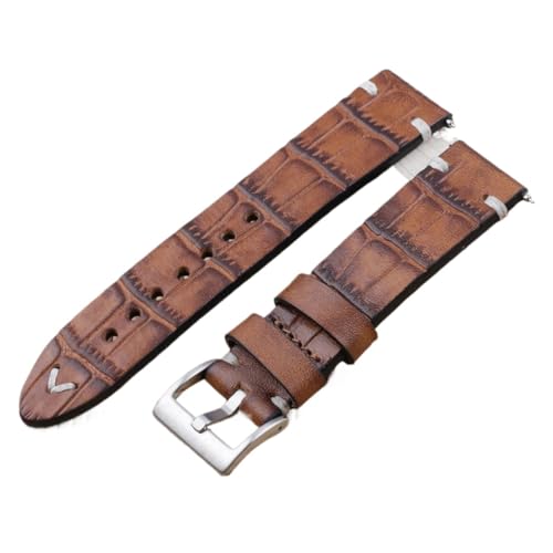 GeRnie Echtes Leder Armband 18mm 20mm 22mm 24mm Vintage Persönlichkeit Krokodil Textur Armband Armband for Frauen männer (Color : Yellow brown, Size : 18mm) von GeRnie