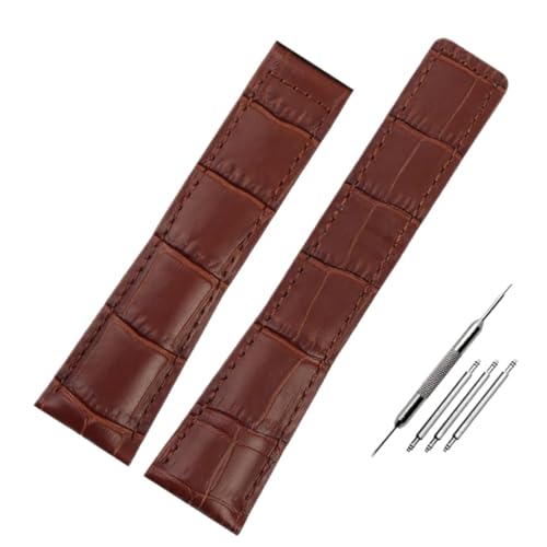 GeRnie Echtes Leder Armband 19mm 20mm 22m Armband Männer Armbanduhren Band Zubehör Falten Schnalle Leder Armband (Color : Brown no, Size : 20mm) von GeRnie