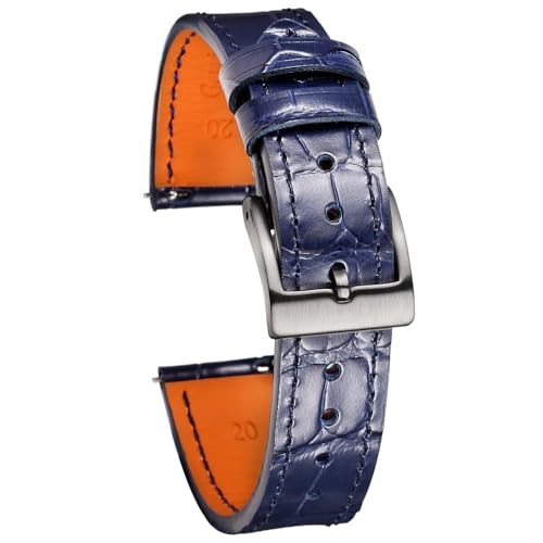 GeRnie Echtes Leder-Uhrenarmband, Schnellverschluss, handgefertigte Rindsleder-Armbänder for Herren, 18 mm, 20 mm, 21 mm, 22 mm (Color : Blue-123, Size : 21mm) von GeRnie