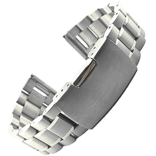 GeRnie Edelstahl Metall Uhrenarmband 14mm 16mm 18mm 19mm 20mm 21mm 22mm 24mm 26mm Uhrenarmband 5 Perlen Armband Armband Gürtel (Color : Silver, Size : 21mm) von GeRnie