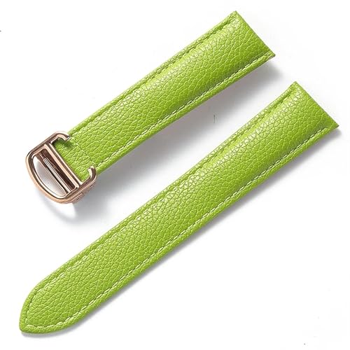 GeRnie Ersatz-Armband aus weichem Litschi-Leder mit Faltschließe for Herren und Damen, Uhrenzubehör (Color : Apple green rose, Size : 13mm) von GeRnie