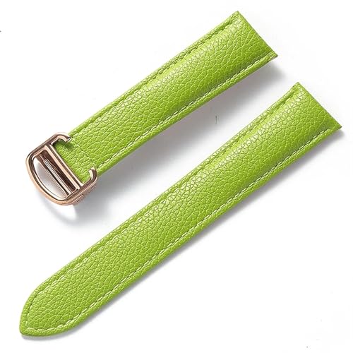 GeRnie Ersatz-Armband aus weichem Litschi-Leder mit Faltschließe for Herren und Damen, Uhrenzubehör (Color : Apple green rose, Size : 15mm) von GeRnie
