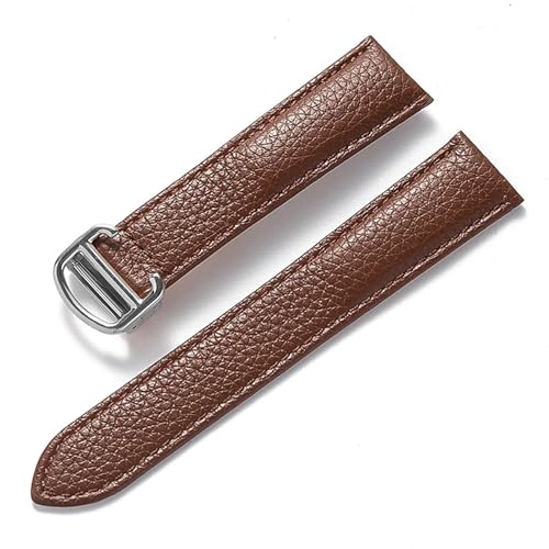 GeRnie Ersatz-Armband aus weichem Litschi-Leder mit Faltschließe for Herren und Damen, Uhrenzubehör (Color : Dark brown, Size : 19mm) von GeRnie