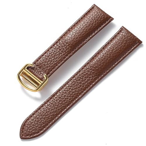 GeRnie Ersatz-Armband aus weichem Litschi-Leder mit Faltschließe for Herren und Damen, Uhrenzubehör (Color : Dark brown gold, Size : 22mm) von GeRnie