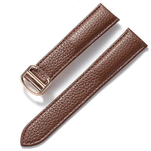 GeRnie Ersatz-Armband aus weichem Litschi-Leder mit Faltschließe for Herren und Damen, Uhrenzubehör (Color : Dark brown rose, Size : 18mm) von GeRnie