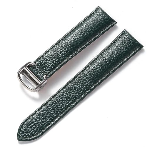 GeRnie Ersatz-Armband aus weichem Litschi-Leder mit Faltschließe for Herren und Damen, Uhrenzubehör (Color : Dark green, Size : 13mm) von GeRnie