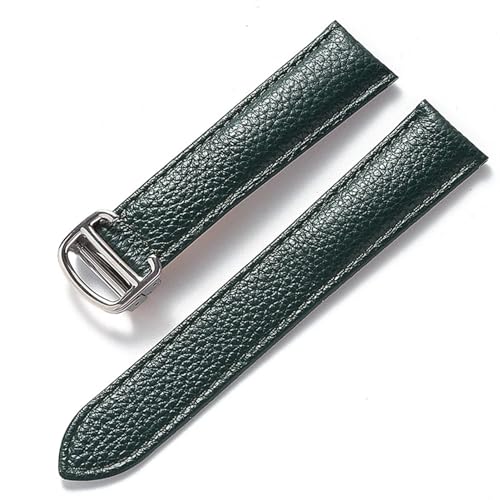 GeRnie Ersatz-Armband aus weichem Litschi-Leder mit Faltschließe for Herren und Damen, Uhrenzubehör (Color : Dark green, Size : 14mm) von GeRnie