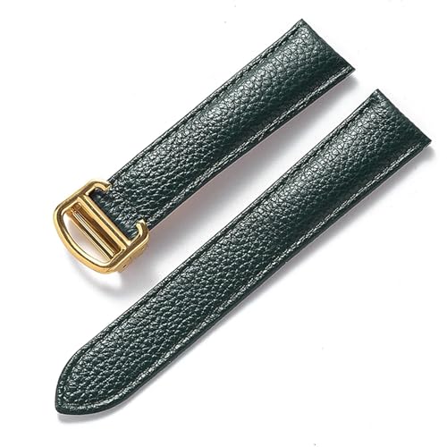 GeRnie Ersatz-Armband aus weichem Litschi-Leder mit Faltschließe for Herren und Damen, Uhrenzubehör (Color : Dark green gold, Size : 13mm) von GeRnie