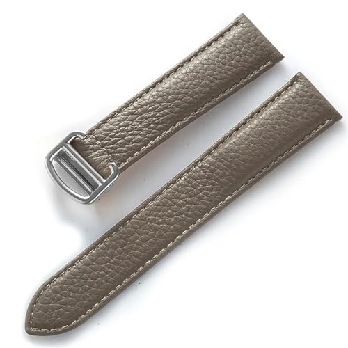 GeRnie Ersatz-Armband aus weichem Litschi-Leder mit Faltschließe for Herren und Damen, Uhrenzubehör (Color : Elephant Grey Gold, Size : 18mm) von GeRnie